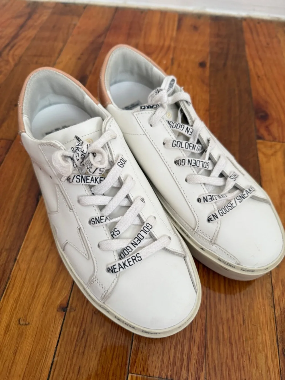 Golden Goose Hi Star White Leather Low-Top Sneakers with Tan Heel Accent - Picture 2 of 10